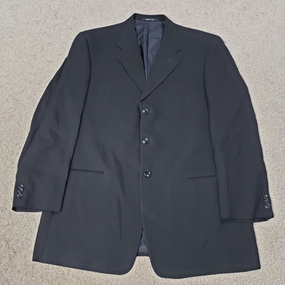 Armani Collezioni Mens Textured Blazer 44L Black 3 Button Wool Blend Coat Jacket